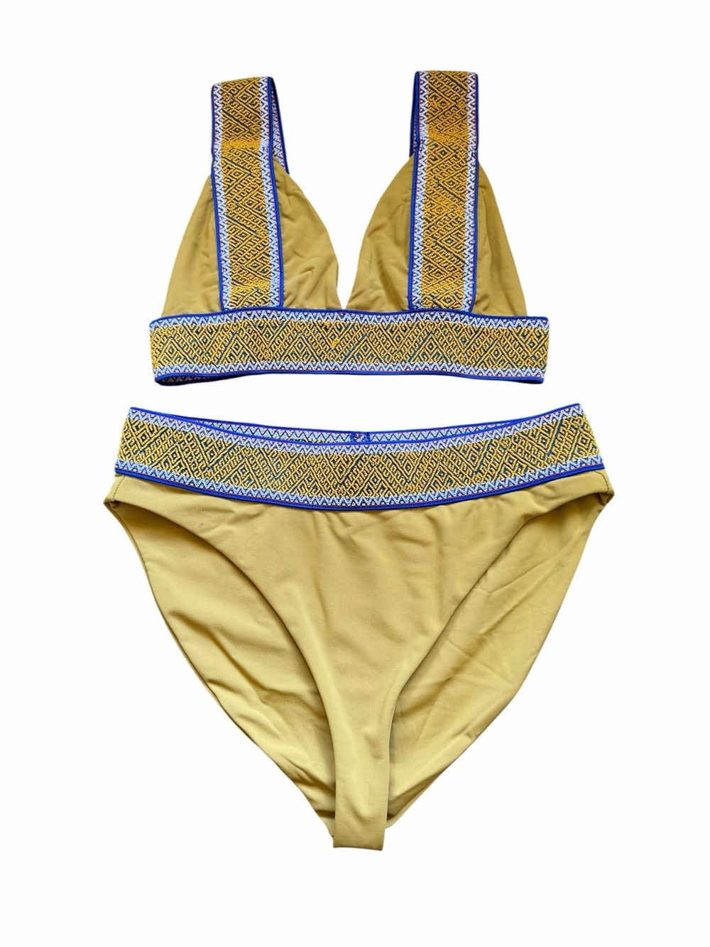 🌟Boho Beachy Mustard Yellow Bikini Set with Blue Trim